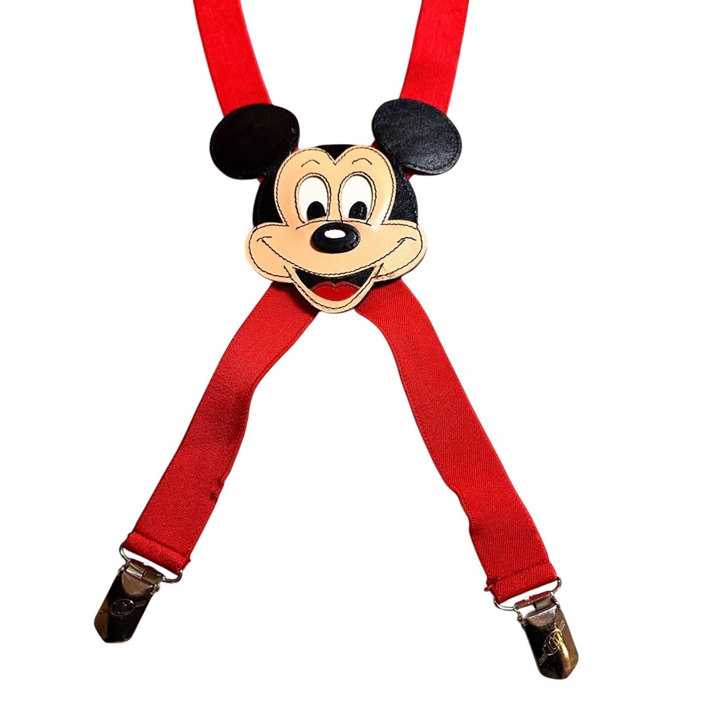 Vtg 80s Mickey Mouse Leather Suspenders The Zephyr Group Disney Red‎ Elastic